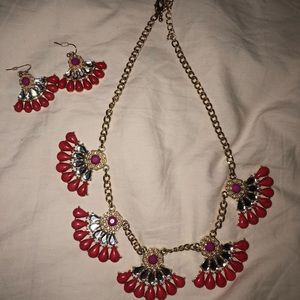 Pink and orange statement earring and necklace set